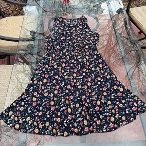 J. Crew Navy Floral Tiered Girls' Dress with Pink & Yellow Blooms